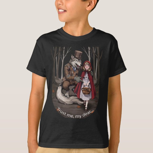 Mörkt sago varg & Rödluvan T Shirt (Framsida)