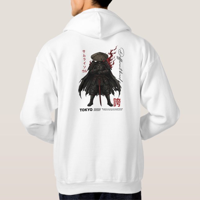 Mörkt Samuraj Krigare Rustning Japansk Gothic Roni Hoodie (Baksida)