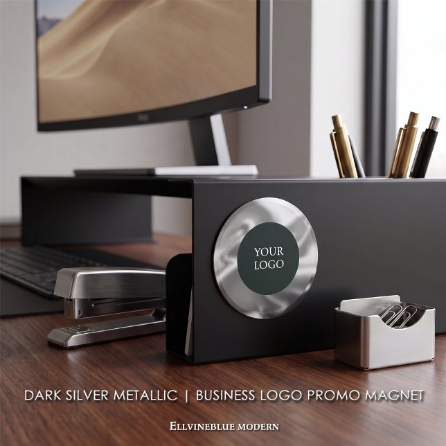 Mörkt Silver Metallisk Affärslogotyp Kampanj Magnet (Dark Silver Metallic Magnet | A polished layout created to showcase your logo. )