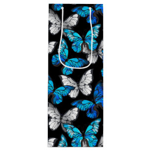 Mörkt sömlöst mönster med blå fjärilar Morpho