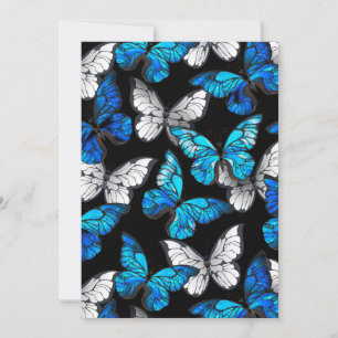 Mörkt sömlöst mönster med blå fjärilar Morpho Julkort