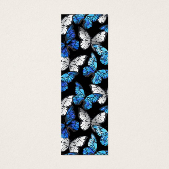 Mörkt sömlöst mönster med blå fjärilar Morpho Litet Visitkort (Framsidan)
