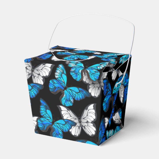 Mörkt sömlöst mönster med blå fjärilar Morpho Presentaskar (Framsidan Sidan)