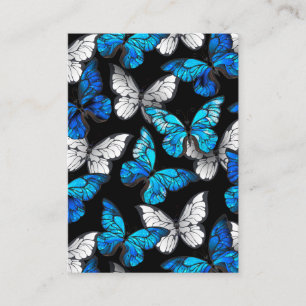 Mörkt sömlöst mönster med blå fjärilar Morpho Visitkort