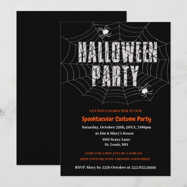 Mörkt spindelnät Halloween-fest inbjudan (Fram/baksida)