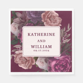 Mörkt stämningsfull burgunder och lila blomsterbrö pappersservett