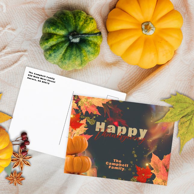 Mörkt stämningsfull höstpumpa familj tacksgiving vykort (Skapare uppladdad)