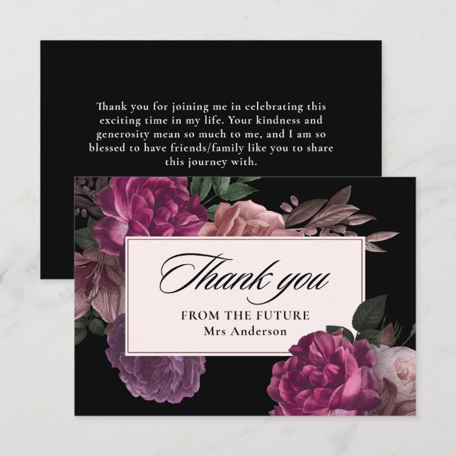 Mörkt stämningsfullt blommotiv i akvarell i svart  tack kort (Fram/baksida)