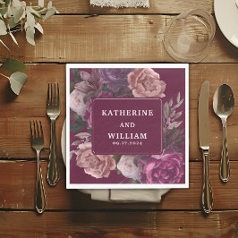 Mörkt, stämningsfullt burgundy och lila blommande pappersservett