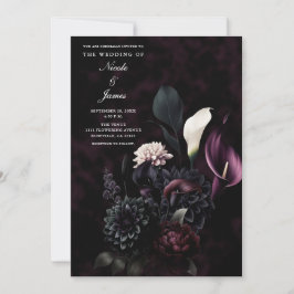 Mörkt stämningsfullt romantiskt blombröllop inbjudningar
