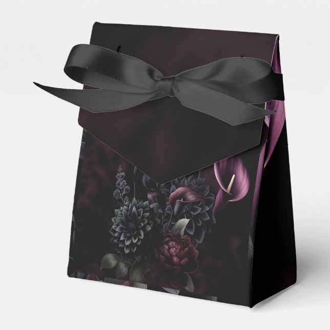 Mörkt stämningsfullt romantiskt blommigt bröllopsf presentaskar (Framsidan Sidan)