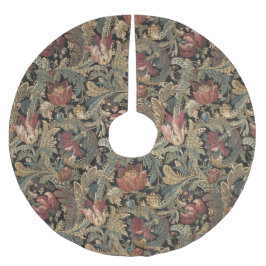 Mörkt stämningsfullt vintage blomster botaniskt mö julgransmatta borstad polyester