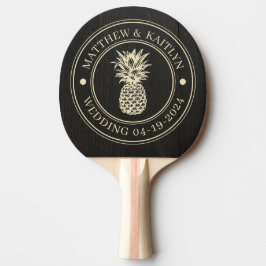 Mörkt Svart Trä Ananas Bröllops Namn Pingisracket