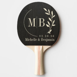 Mörkt Svart Trä  Blad Vigsel Monogram Pingisracket