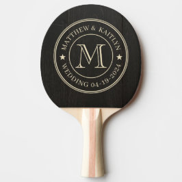 Mörkt Svart Trä Bröllopsmonogram Stjärna Pingisracket