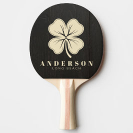 Mörkt Svart Trä  Fyrklöver med Namn Pingisracket