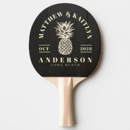 Mörkt Svart Trä Tropisk Ananas Bröllop Pingisracket