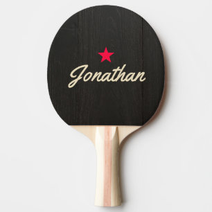 Mörkt Svart Trä Vintage Stjärna Signatur Pingisracket