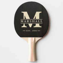 Mörkt svart trämonogram och namntillval pingisracket