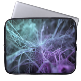 Mörkt Teal Lila Abstrakt Mycelium Nätverk Laptop Fodral