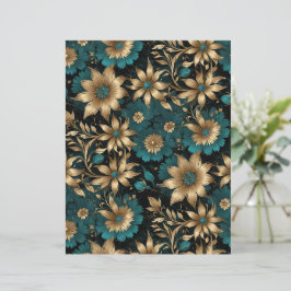 Mörkt teal och guld metallisk effekt Blommig pappe