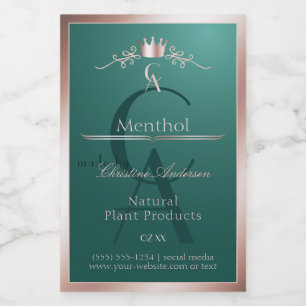 Mörkt Teal Produktetikett Rose Guld Ram Monogram Mat Etikett
