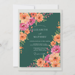 Mörkt Teal Ranunculus Eucalyptus Bröllop Inbjudningar