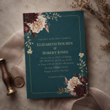 Mörkt tealblommig gotisk bröllopsinbjudan