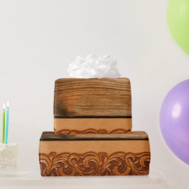 Mörkt trä handslagt läder västern naturlig stil presentpapper