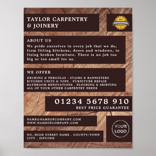 Mörkt Trä, Snickeri, Snickare Reklam Poster (Framsidan)