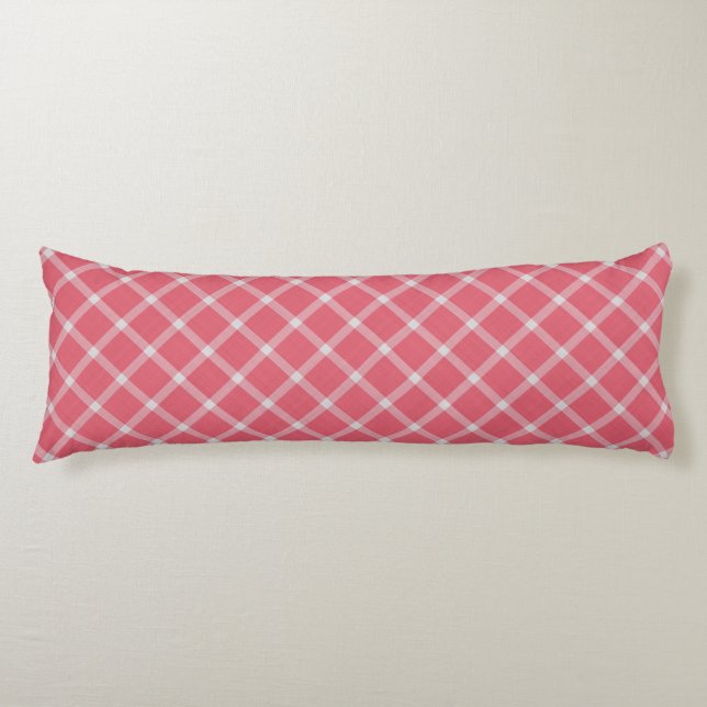 Mörkt Tranbärs Rosa Gingham Rutigt Kroppskudde (Framsidan)