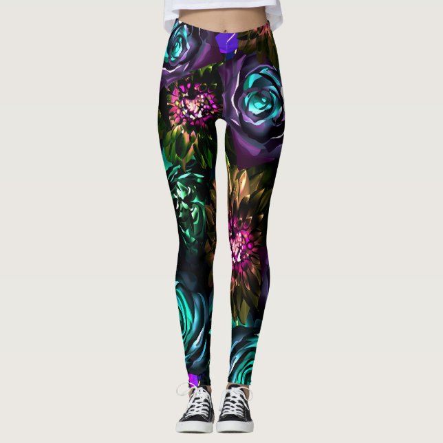 Mörkt Underland Djärvt Glamour Blommor Blommig des Leggings (Framsida)
