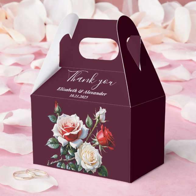 Mörkt Vackert rosa vitt rött rosor blommig bröllop Presentaskar (Bröllop)