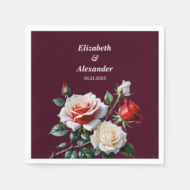 Mörkt Vackert rosa vitt rött rosor blommig vigsel  Pappersservett (Framsidan)
