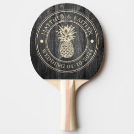 Mörkt Väderbiten Trä Ananas Bröllops Namn Pingisracket