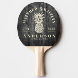 Mörkt Väderbiten Trä Tropisk Ananas Bröllop Pingisracket