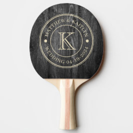 Mörkt Väderbitet Trä Bröllopsmonogram Pingisracket
