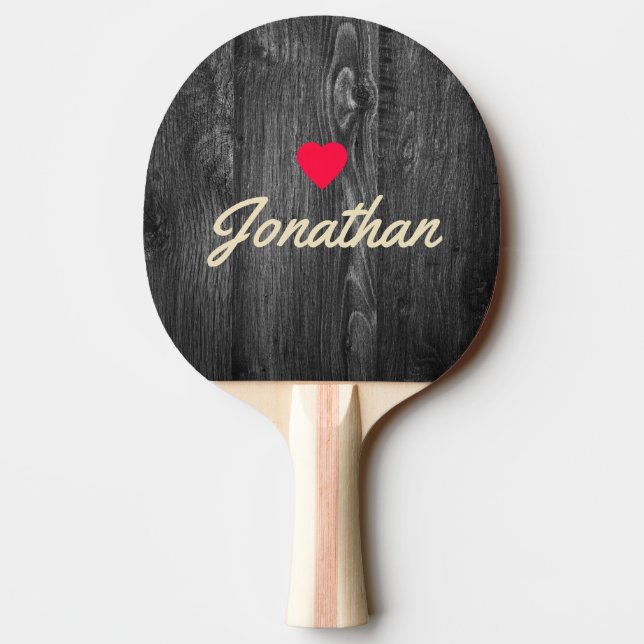 Mörkt Väderbitet Trä Vintage Hjärtat Signatur Pingisracket (Baksidan)