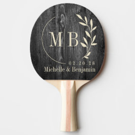 Mörkt Väderbitet Träblad Bröllopsmonogram Pingisracket