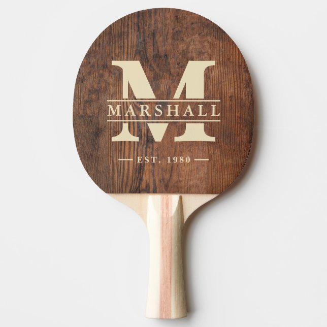 Mörkt valnötsträ Monogram & Namn överlägg Pingisracket (Framsidan)