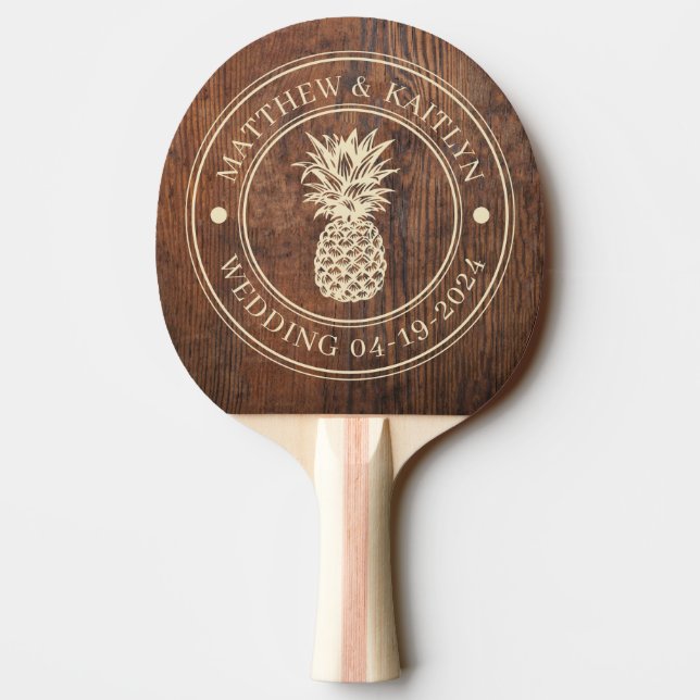 Mörkt valnötsträ Pineapple Bröllopsnamn Pingisracket (Baksidan)