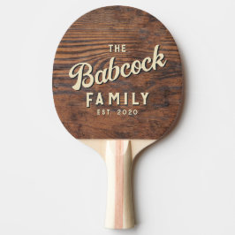 Mörkt valnötsträ Retro familjenamn & år Pingisracket