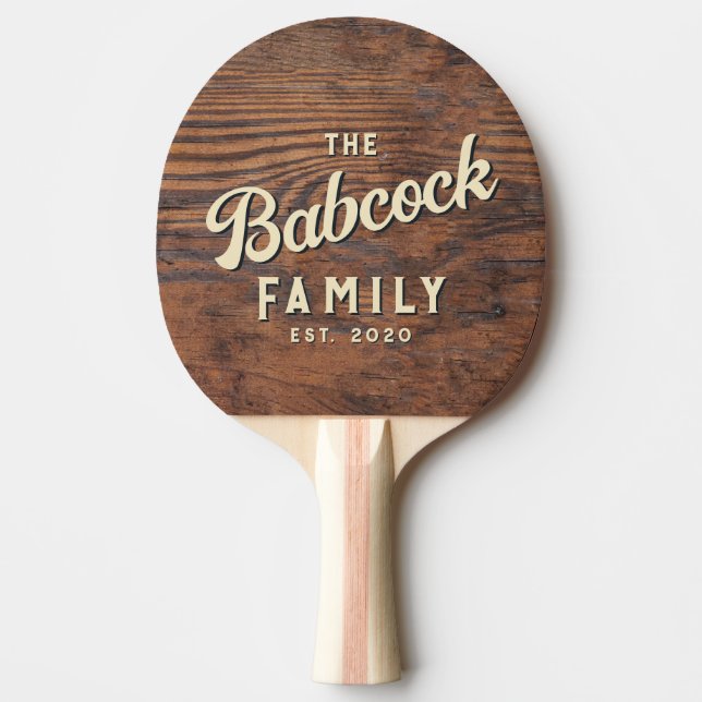 Mörkt valnötsträ Retro familjenamn & år Pingisracket (Framsidan)