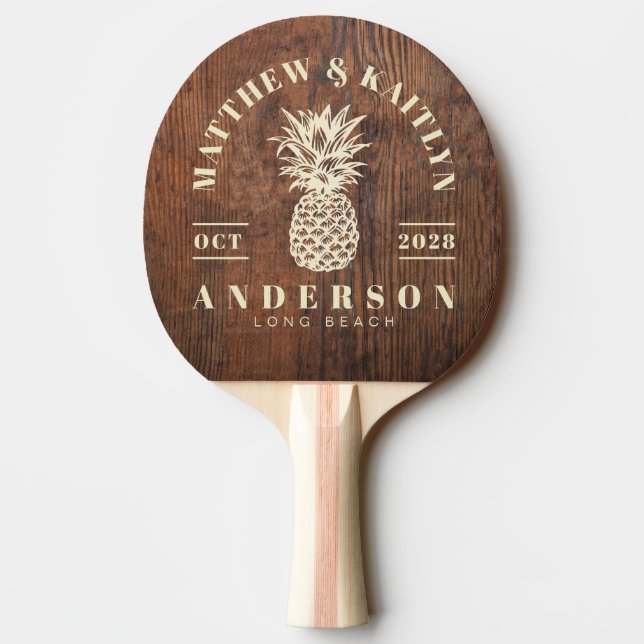 Mörkt valnötsträ Tropisk Ananas Bröllop Pingisracket (Baksidan)