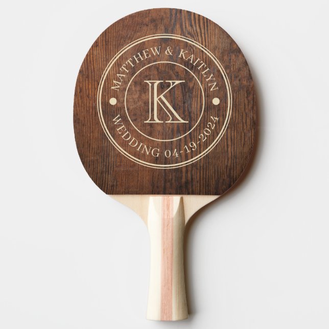 Mörkt valnötträ  Bröllopsmonogram Pingisracket (Baksidan)