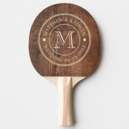 Mörkt valnötträ  Bröllopsmonogram Pingisracket