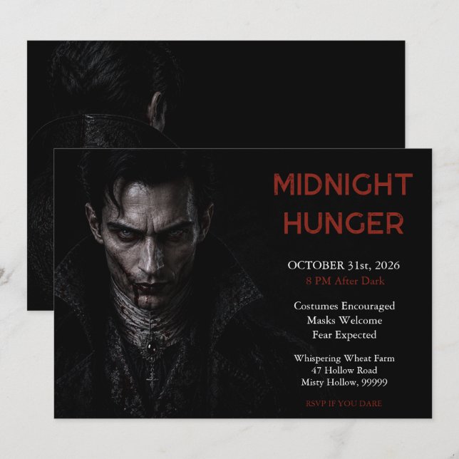 Mörkt vampyrgotiskt Halloween-inbjudan Inbjudningar (Fram/baksida)