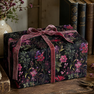 Mörkt viktoriansk blommig rosa lila decoupage presentpapper