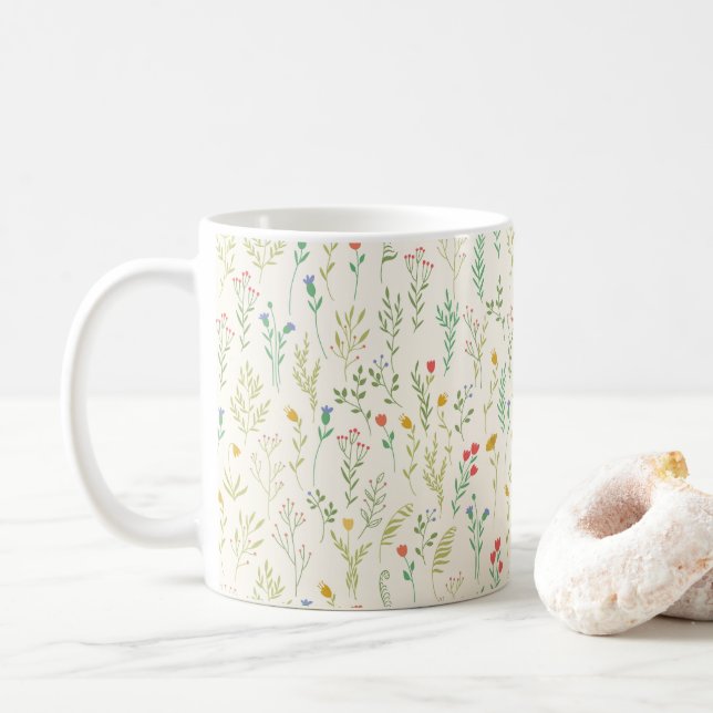 Mörkt Viktorianskt Botaniskt Blommönster Kaffemugg (Med munk)