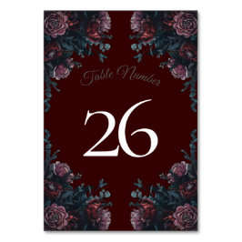 Mörkt vinröda höstblommiga bröllop bordsnummer